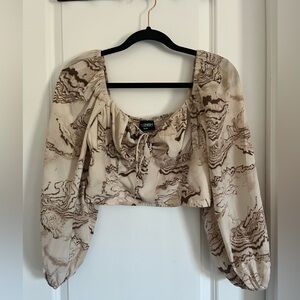 Kittenish Medium Brown Tan Neutral Long Sleeve Crop Top Shirt